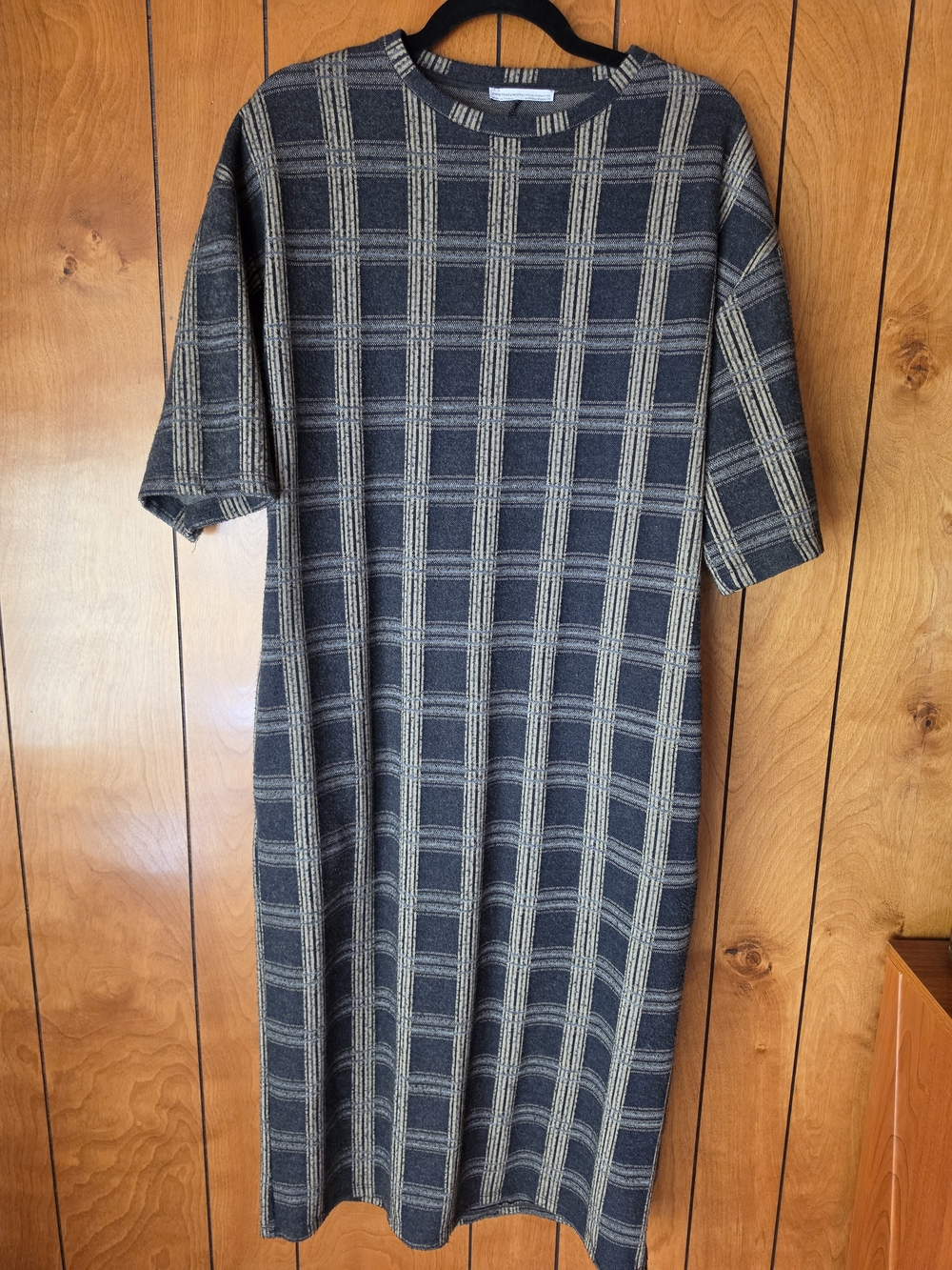 Zara Plaid Midi Dress in Charcoal and Beige